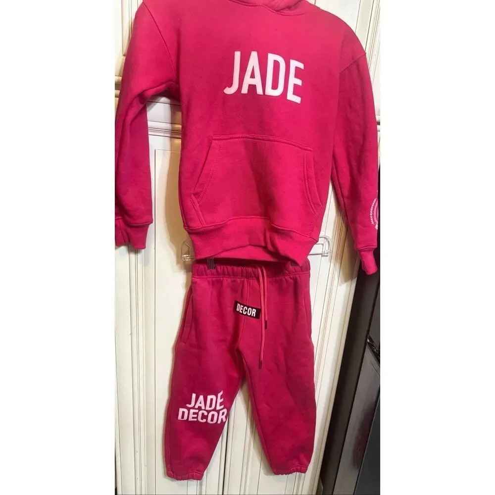 The Jade Collection Girl's 2 Piece Hoodie & Jogger Sweatsuit Set Pink Size 6